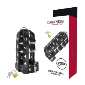 DARKNESS™ – GAIOLA DE CASTIDADE DE COURO COM FECHADURA