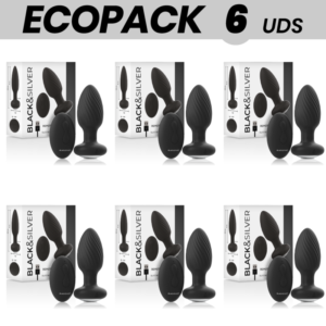 ECOPACK 6 UNIDADES – PLUG ANAL BLACK&SILVER WELLS CONTROLE REMOTO DE SILICONE