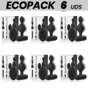 ECOPACK 6 UNIDADES – BLACK&SILVER TUCKER PEQUENO PLUG ANAL DE SILICONE CONTROLE REMOTO