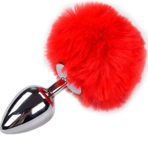 ALIVE – PLUG PRAZER ANAL METAL LISO FLUFFY VERMELHO TAMANHO L