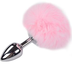 ALIVE – PLUG PRAZER ANAL METAL LISO FLUFFY ROSA TAMANHO L